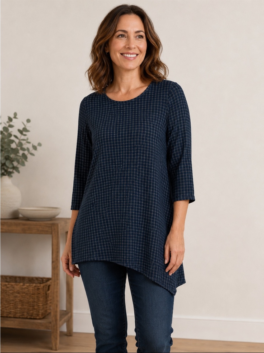 Khangura Linen Blend Lagenlook Asymmetric Hem
Tunic Top Size M